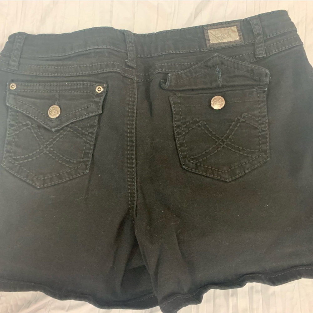 Black denim shorts